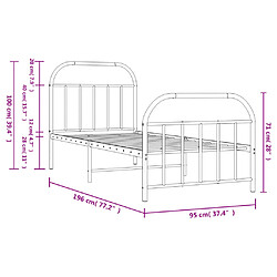 vidaXL Cadre de lit métal sans matelas avec pied de lit blanc 90x190cm pas cher