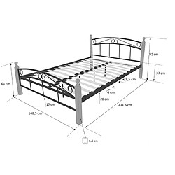 Avis Homestyle4U Design metal lit double 180 x 200 cadre de lit lattes bois neuf noir brun