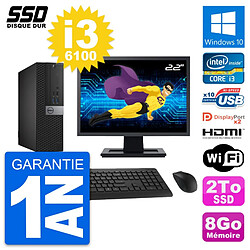 PC Dell 7040 SFF Ecran 22" Intel i3-6100 RAM 8Go SSD 2To HDMI Windows 10 Wifi - Occasion