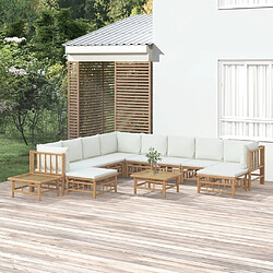 Maison Chic Salon de jardin 12pcs + coussins - Mobilier/Meubles de jardin - Table et chaises d'extérieur blanc crème bambou -MN82182