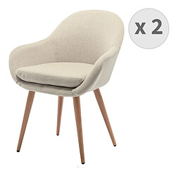 Moloo CANCUN - Fauteuil de table en tissu Lin et pieds métal bois (x2)