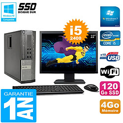 PC DELL 990 SFF Core I5-2400 Ram 4Go Disque 120Go SSD Graveur Wifi W7 Ecran 22" - Occasion