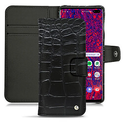 Housse cuir Samsung Galaxy S10 5G - Rabat portefeuille - Crocodile nero ( Noir / Black) - NOREVE