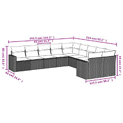 vidaXL Salon de jardin 10 pcs avec coussins noir résine tressée pas cher