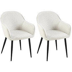 Decoshop26 Set de 2 chaises de salle à manger avec accoudoirs design moderne et confortable en tissu crème et pieds en bois noir 10_0001604