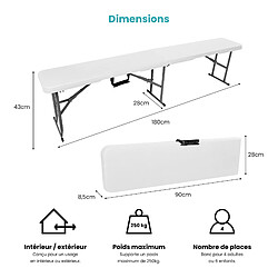 Acheter SkyLantern Lot 1 Table Pliante et 2 bancs 180 cm Blanc