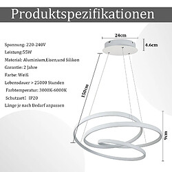 NETTLIFE Suspension LED Diam.50CM 55W Fer Blanc Table à Manger Dimmable Lampe de Table à Manger Moderne avec Télécommande pour Salon Chambre Cuisine pas cher