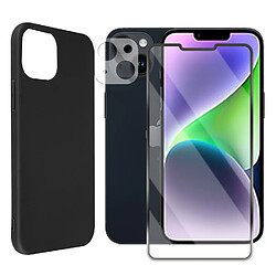 Protection intégrale Verre Trempé pour iPhone 14 Plus + Verre Trempé Caméra Arrière + Coque souple silicone Noir -Visiodirect-