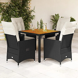 vidaXL Ensemble à manger de jardin coussins 5pcs Noir Résine tressée