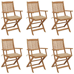 vidaXL Chaises pliables de jardin lot de 6 avec coussins Bois d'acacia 