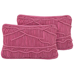 Beliani Lot de 2 coussins KIRIS Coton 30 x 50 cm Unicolore Macramé Rose