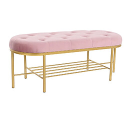 Pegane Banquette rectangulaire en polyester rose et métal doré - longueur 100 x Profondeur 35 x hauteur 40 cm