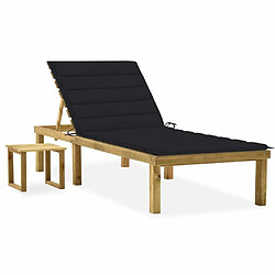 Maison Chic Chaise longue de jardin, Transat avec table et coussin Pin imprégné