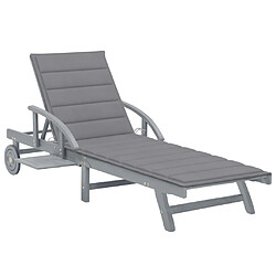 Helloshop26 Transat chaise longue bain de soleil lit de jardin terrasse meuble d'extérieur avec coussin bois d'acacia solide 02_0012406