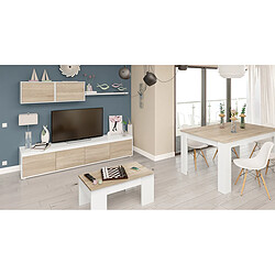 Table basse modulable en panneaux de particules coloris blanc artik/ chêne canadien -Dim : L100 x P50 x H42 cm -PEGANE- pas cher