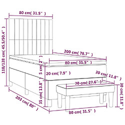 vidaXL Sommier à lattes de lit et matelas Noir 80x200 cm Tissu pas cher