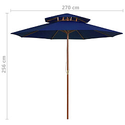 vidaXL Parasol à deux étages avec mât en bois bleu 270 cm pas cher