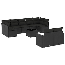 vidaXL Salon de jardin 10 pcs avec coussins noir résine tressée