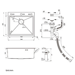 Auralum MAX Evier Cuisine 54*49*20 CM,à Encastrer/à Fleur de Plan avec Distributeur Savon,Argent+ Robinet Cuisine Noir avec Douchette Extractible,2 Jets pas cher