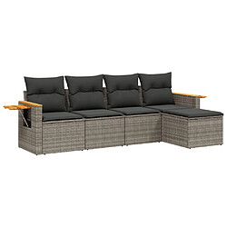 Maison Chic Salon de jardin 5 pcs avec coussins | Ensemble de Table et chaises | Mobilier d'Extérieur gris résine tressée -GKD73910