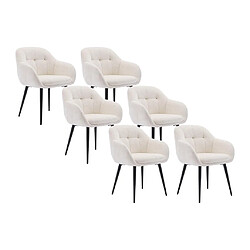 Lot de 6 chaises avec accoudoirs en tissu texturé et métal noir - Crème - LASSANDRA de Pascal Morabito