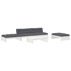 Maison Chic Salon de jardin 5 pcs + coussins - Mobilier/Meubles de jardin - Table et chaises d'extérieur blanc bois massif -MN88922