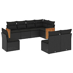 vidaXL Salon de jardin 8 pcs avec coussins noir résine tressée