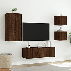 Maison Chic Lot de 4 Meuble TV muraux, Banc TV avec lumières LED pour salon, Meuble de rangement chêne marron -GKD96257 pas cher