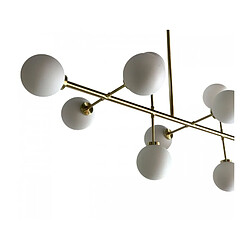 Wadiga Suspension en Métal Doré et Dix Globes en Verre Opale Blanc