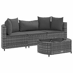 vidaXL Salon de jardin 4 pcs avec coussins gris résine tressée