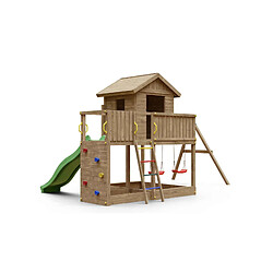 Aire de jeux en bois Galaxy L avec toboggan et maison de chez Fungoo