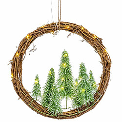 BigBuy Christmas Couronne de Noël Marron Vert Plastique 46 x 10 x 46 cm