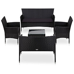 Maison Chic Salon de jardin 5 pcs + coussins - Mobilier/Meubles de jardin - Table et chaises d'extérieur Résine tressée Noir -MN16243