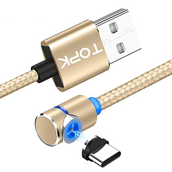 Wewoo Câble de charge magnétique coude à 90 degrés USB avec USB à USB-C / type Cmax. 1 Aavec indicateur LED Or