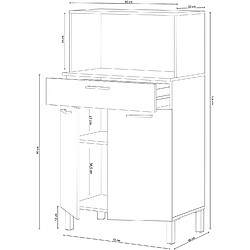 Acheter Pegane Buffet meuble cuisine 2 portes + tiroir coloris blanc artic / chêne canadien - Hauteur 126 cm x Longueur 72 cm x Profondeur 40 cm