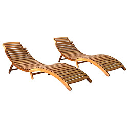 Helloshop26 Lot de 2 transats chaise longue bain de soleil lit de jardin terrasse meuble d'extérieur bois d'acacia solide 02_0012141