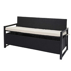 Mendler Banc 3 places en poly rotin HWC-F39, banc de jardin banc coffre ~ anthracite, coussin crème