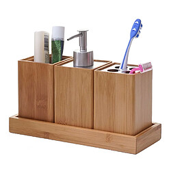 Mendler Set de salle de bains, 4 pièces HWC-B85, accessoires de bain, distributeur de savon, bambou