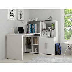 Vente-Unique Bureau d'angle LEON avec rangements et étagères - Blanc 