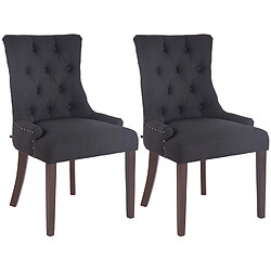 Decoshop26 Lot de 2 chaises de salle à manger avec boutons décoratives assise en tissu noir pieds marron foncé 10_0001514