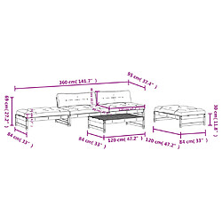 VIDAXL Salon de jardin 5 pcs avec coussins - Marron miel bois massif pas cher