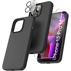 Coque Silicone Noir + Verre Trempe et Protection Camera Arriere Pour iPhone 13 Pro Max Little Boutik®