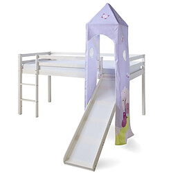 Homestyle4U Lit Mezzanine Tour Toboggan Bois de Pin