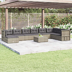 vidaXL Salon de jardin 9 pcs avec coussins Gris Résine tressée