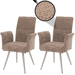 Decoshop26 Lot de 2 chaises de salle à manger avec accoudoirs acier inoxydable brossé et tissu chenille marron 04_0007310