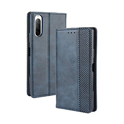 Etui en PU bouton-pression magnétique style vintage avec support bleu pour votre Sony Xperia 10 II