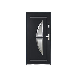 Vente-Unique Porte d'entrée en acier vitrée avec inox H207 x L100 cm anthracite - poussant gauche - COVAS