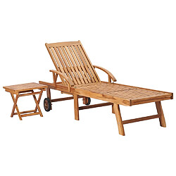 Maison Chic Chaise longue avec table et coussin | Bain de soleil Relax | Transat Bois de teck solide -GKD50659