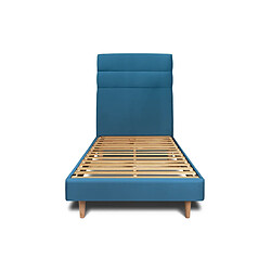 Sommeil de plomb Lit 90x200cm avec tête de lit lignes velours et sommier kit Bleu - Hauteur totale : 29cm