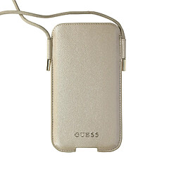 Guess Maroquinerie Pochette Smartphone 6.1'' Aspect Cuir Cordon Bandoulière Guess Saffiano Doré